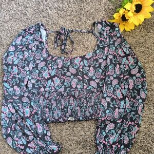 Floral Black and Pink Women's Top